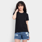 Cotton Solid Round Neck T-Shirt, Black, small image number null