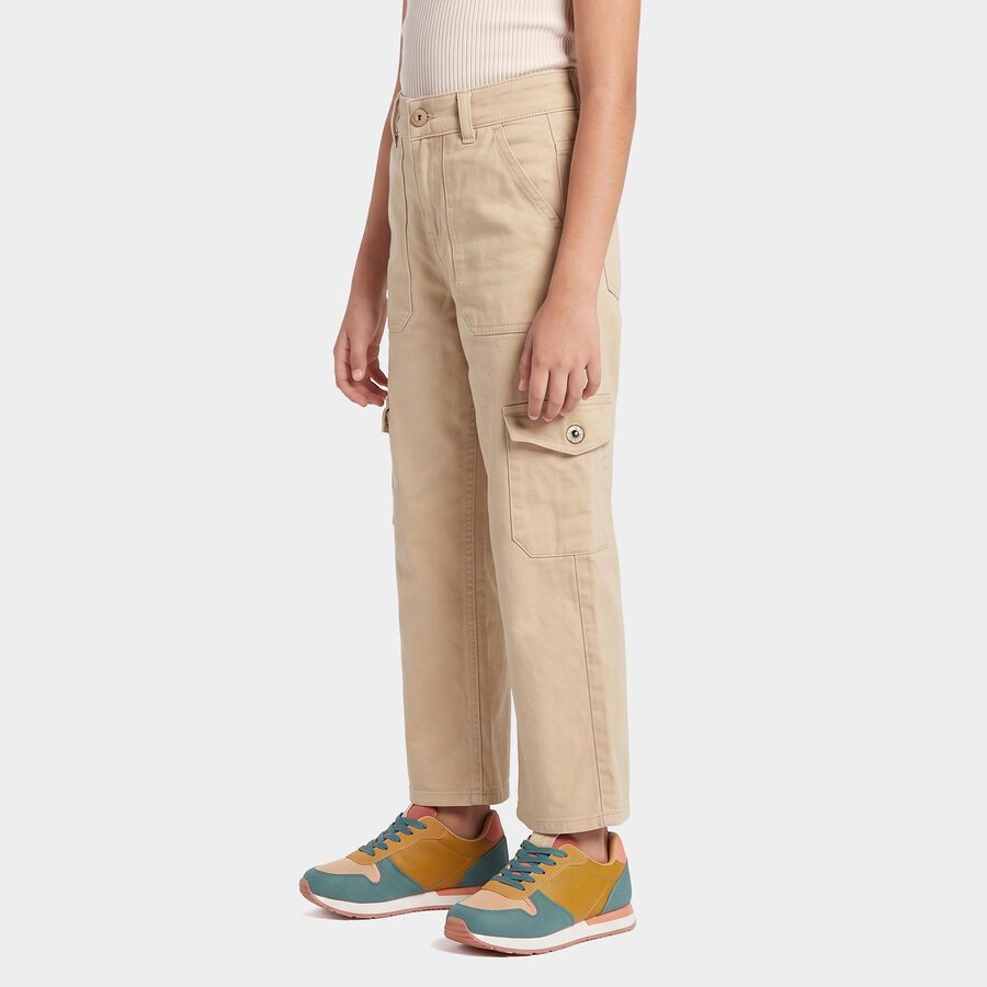 Girls' Beige Relaxed Fit Cargo Jeans, Off White, large