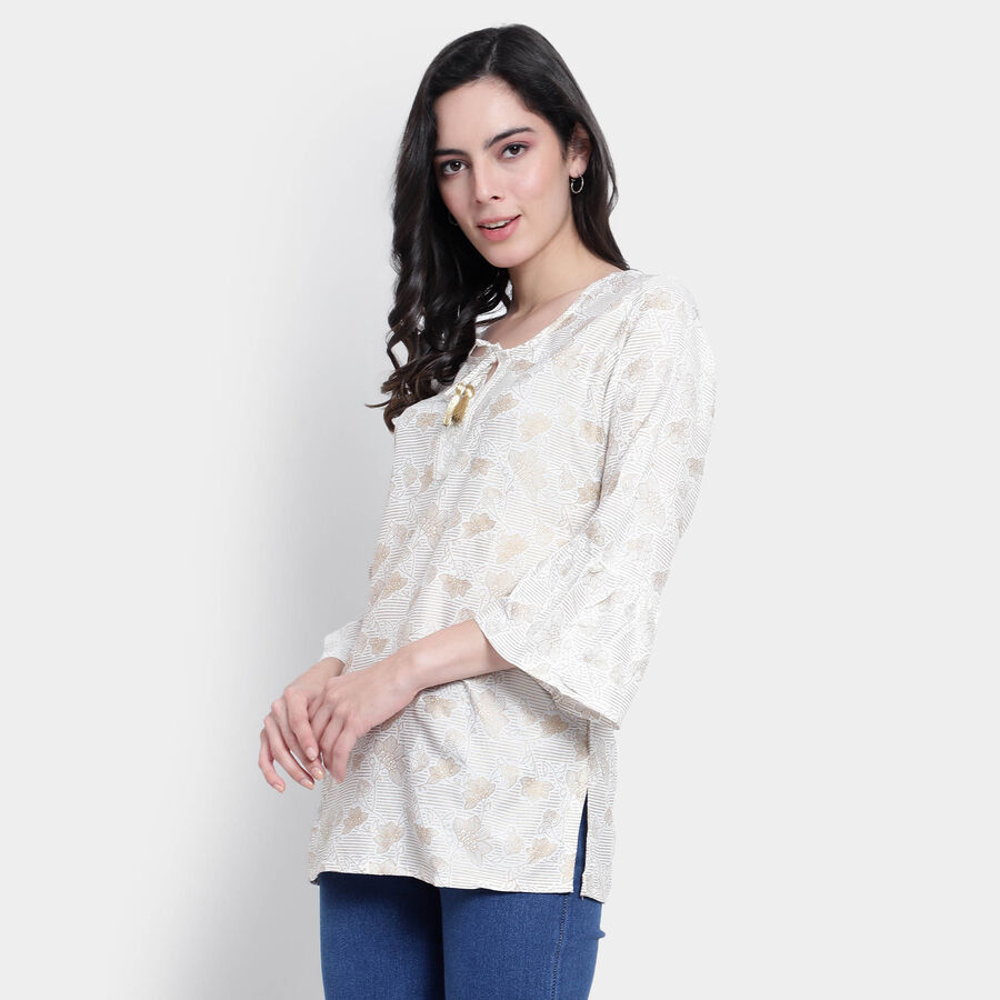 All Over Print 3/4th Sleeves Kurti, White, large image number null