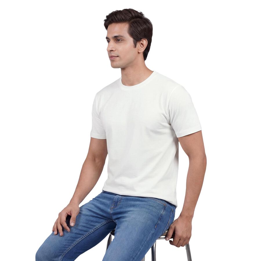 Men's White Cotton Round Neck Classic T-Shirt, White, large