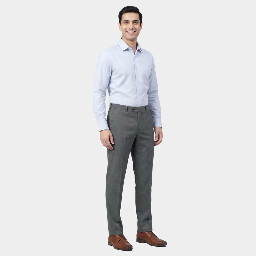 Men's Light Grey Slim Fit Flat-Front Trousers, हल्का ग्रे, large