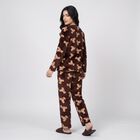 Women's Wine Straight Fit Teddy Printed Pyjama Set , वाइन, small