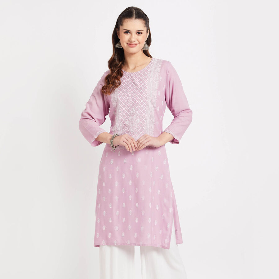 Solid Straight Kurta, बैंगनी, large image number null