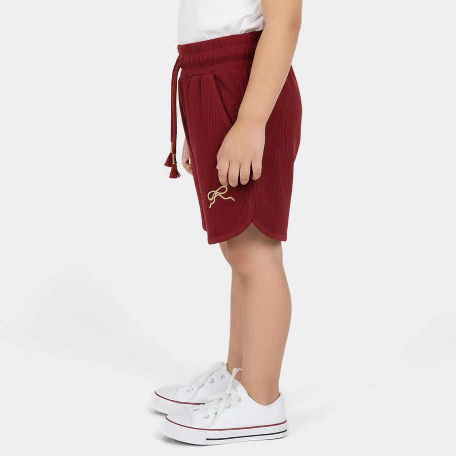 Girls' Wine Cotton Elastic Waist Shorts, Wine, large