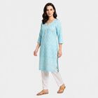 Women's Light Blue Round Neck Printed Straight Kurta, हल्का नीला, small