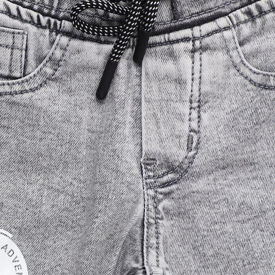 Boys' Washed Grey Cargo Fit Elastic Waist Jeans, Light Grey, large