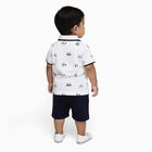 Infants' White Cotton Polo Neck Printed Baba Suit, नेवी ब्लू, small image number null