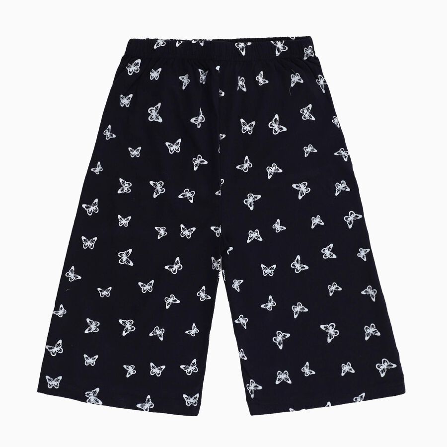 Girls' Black Butterfly Print Elastic Waist Cotton Blend Capri, Navy Blue, large image number null