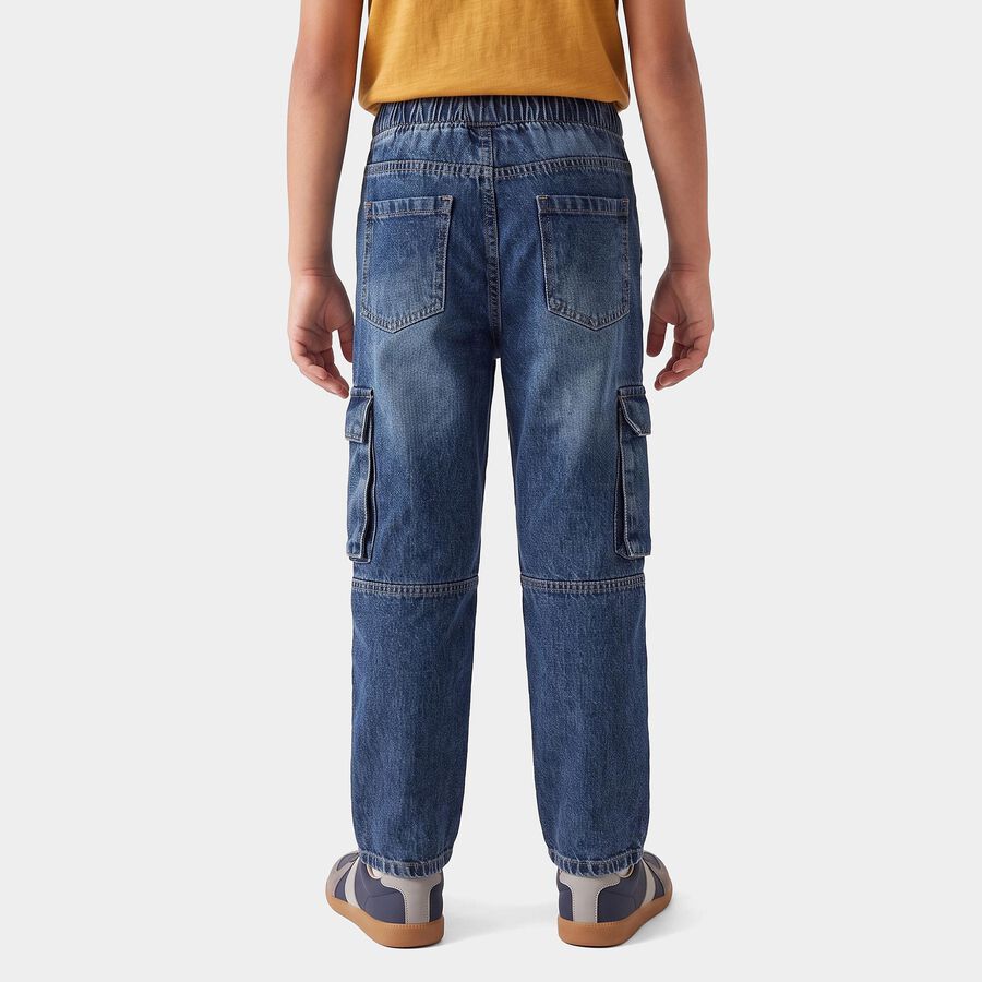 Boys Blue Relaxed Fit Cargo Jeans, Dark Blue, large