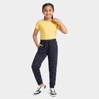 Girls' Navy Blue Jogger Floral Printed Pyjama, Navy Blue, small