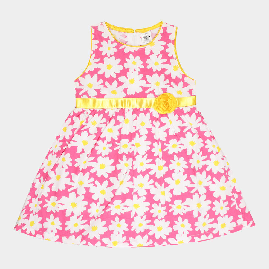 Girls Cotton Frock, Pink, large image number null