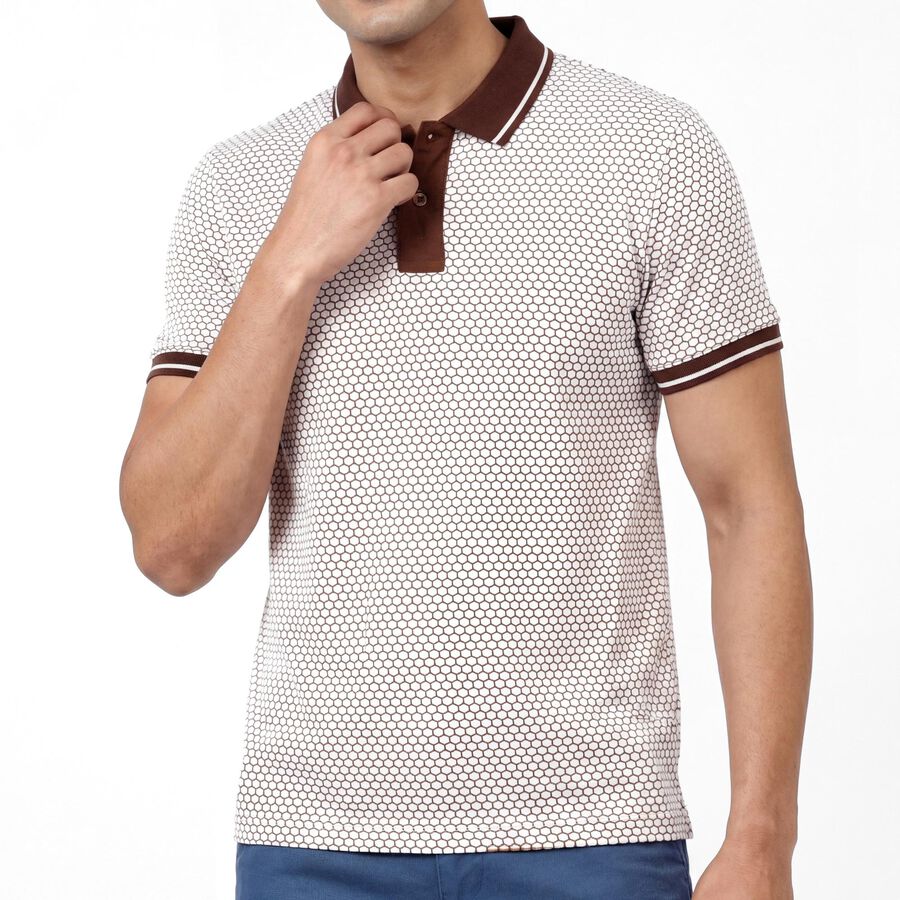 Men's Brown Cotton Polo Neck Casual T-Shirt, Brown, large