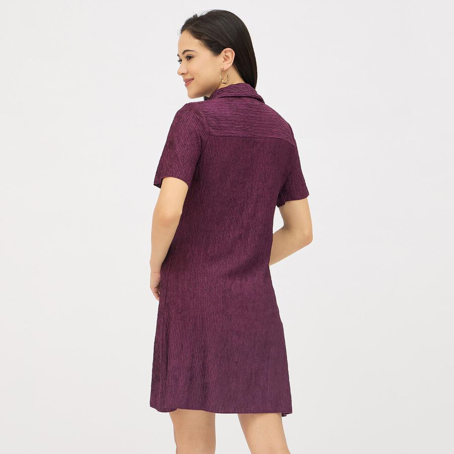 Women's Deep Purple Collared Casual Dress, Purple, large image number null