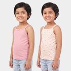 Girls Pink Cotton Square Neck Sleeveless Vest, हल्का गुलाबी, small