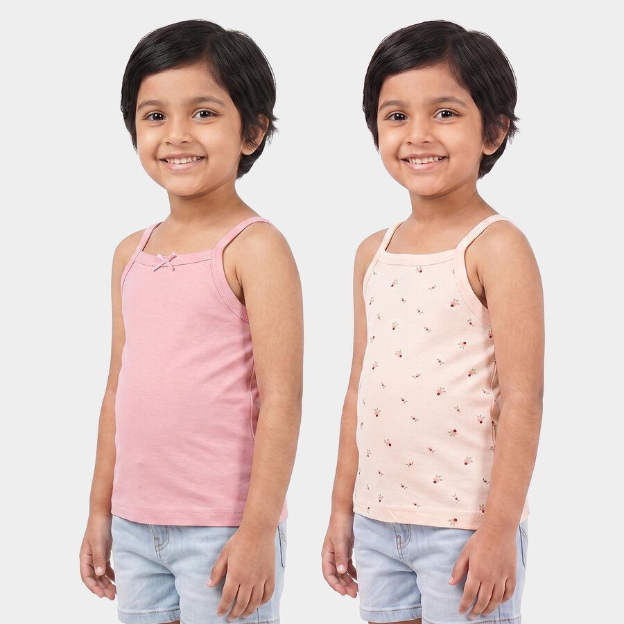 Girls Pink Cotton Square Neck Sleeveless Vest, हल्का गुलाबी, large