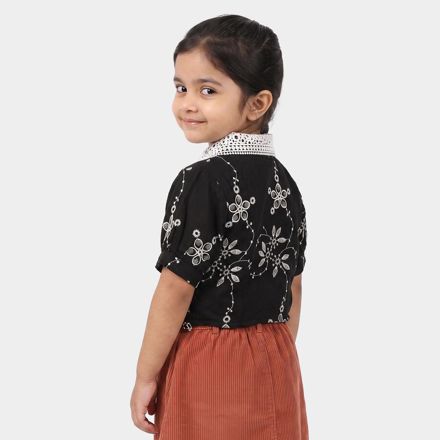 Girls Black Collar Neck Regular T-Shirt, काला, large
