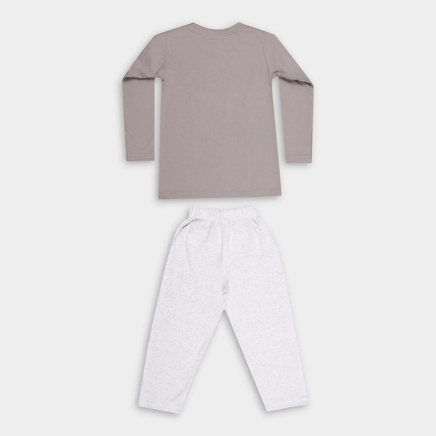 Boys' Light Grey Round Neck Cartoon Printed Baba Suit, Light Grey, large image number null