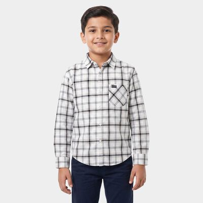 Boys White Cotton Long Sleeve Collared Shirt