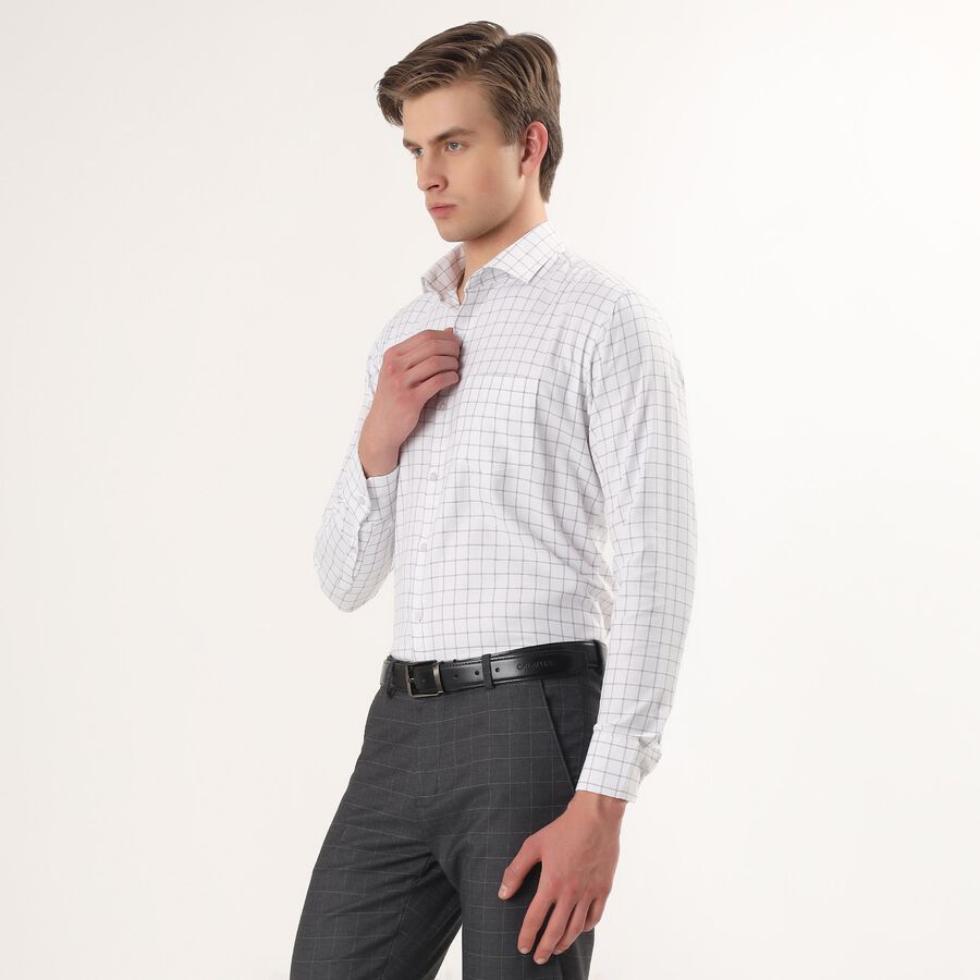 Men's Light Grey Spread Collar Checked Formal Shirt, हल्का ग्रे, large
