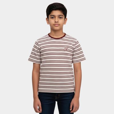 Boys' Red Round Neck Graphic Printed T-Shirt
