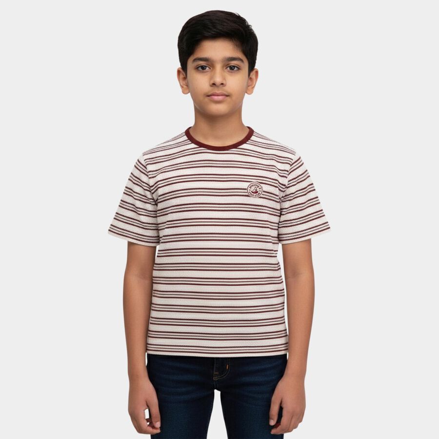 Boys' Red Round Neck Graphic Printed T-Shirt, लाल, large