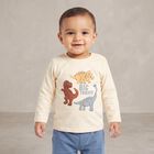 Infants Beige Cotton Round Neck Regular T-Shirt, Beige, small