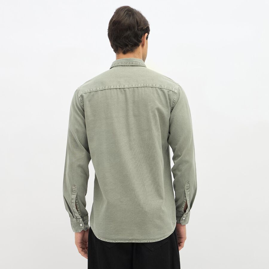 Men's Muted Olive Green Button Down Casual Shirt, Olive, large