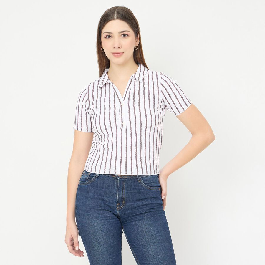 Women's Brown Polo Neck Classic T-Shirt, भूरा, large