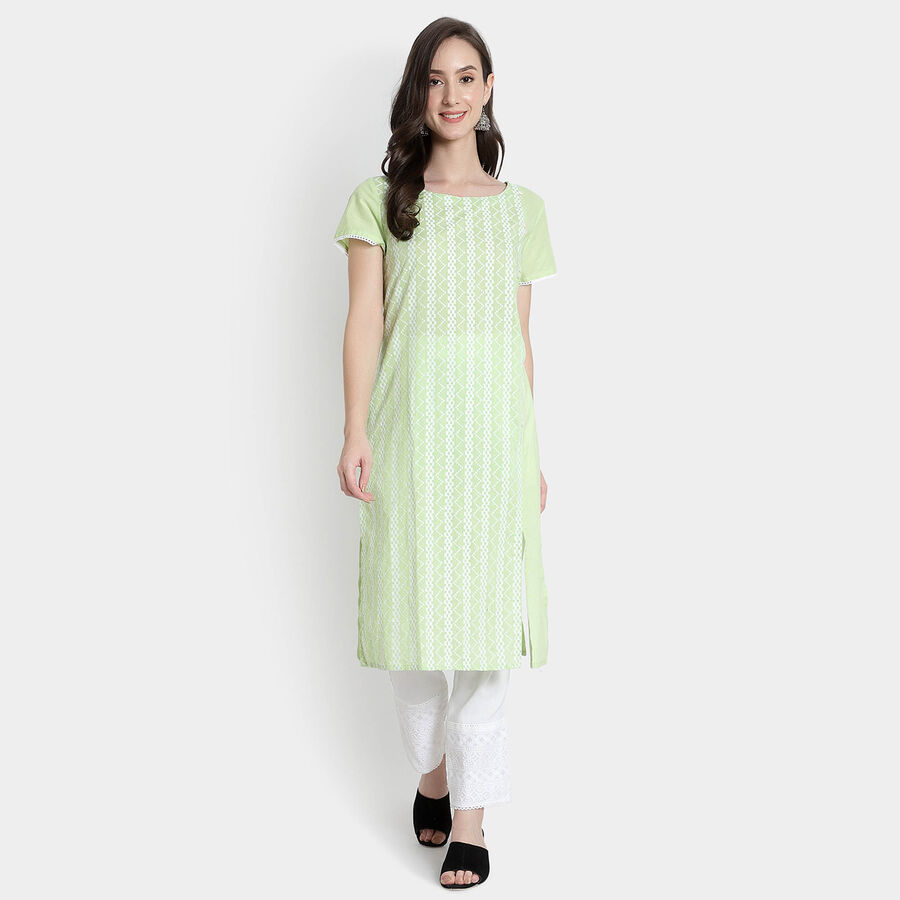 Cotton Embroidered Short Sleeves Kurta, Light Green, large image number null