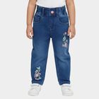 Girls' Medium Wash Embroidered Regular Fit Jeans, मध्यम नीला, small