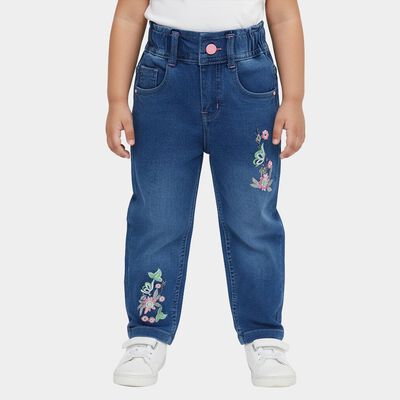 Girls' Medium Wash Embroidered Regular Fit Jeans