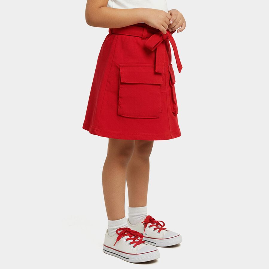 Girls' Red Regular Fit A-Line Cargo Skirt, Red, large