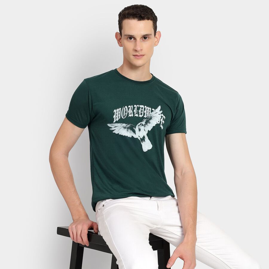 Men's Round Neck Half Sleeves T-Shirt, गहरा हरा, large image number null