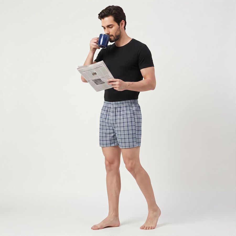 Men's Blue Relaxed Fit Checked Boxers, Light Blue, large