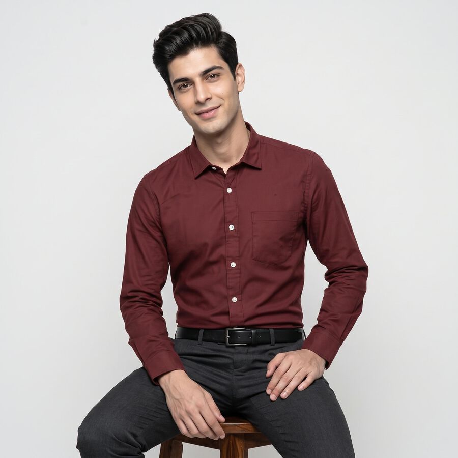 Men's Maroon Slim Fit Formal Shirt, वाइन, large
