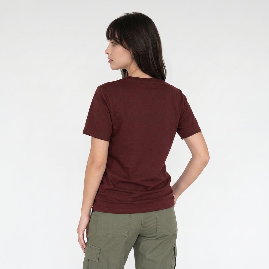 Women Wine Round Neck Regular T-Shirt, Wine, large
