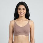 Women's Brown Cotton Blend Minimalist Bra, Brown, small