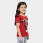 Girls' Red Cotton Round Neck Ruffle Sleeve Graphic T-Shirt, लाल, small
