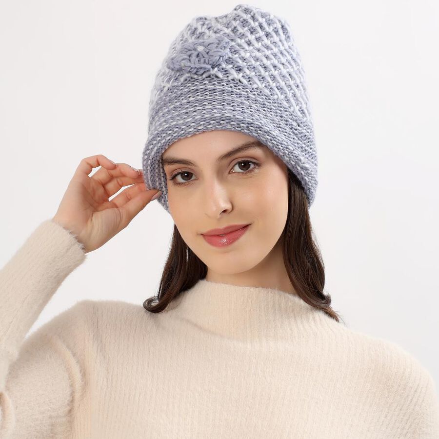 Women's Light Lavender Knitted Beanie Cap, Dark Grey, large image number null