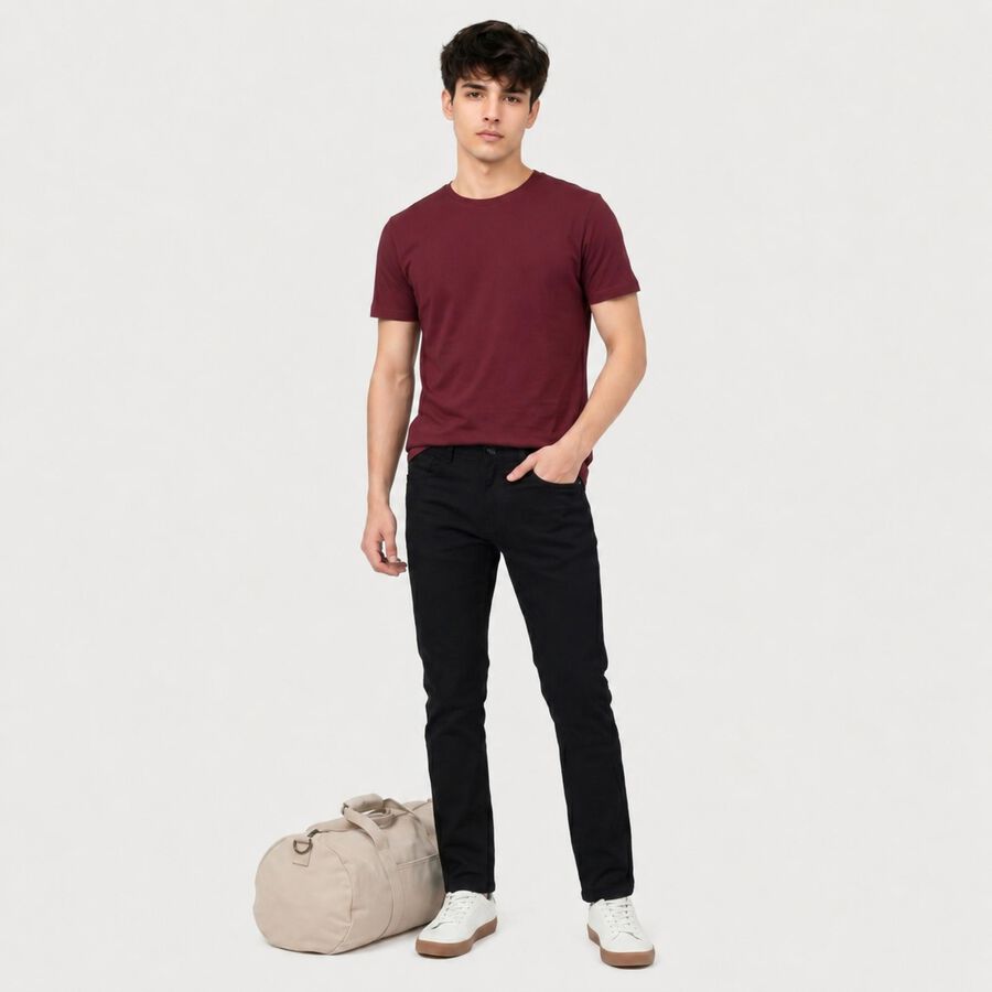 Men's Black Slim Fit Solid Jeans, Black, large