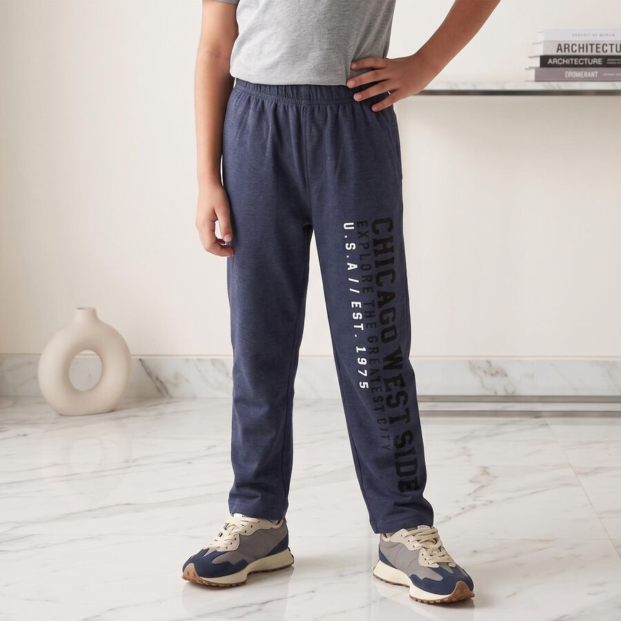 Boys' Navy Blue Straight Fit Graphic Printed Pyjama, Mid Blue, large