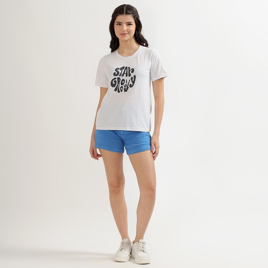 Women's Soft White Round Neck Graphic Print T-Shirt, Ecru Melange, large image number null