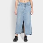 Ladies' 100% Cotton Skirt , हल्का नीला, small image number null