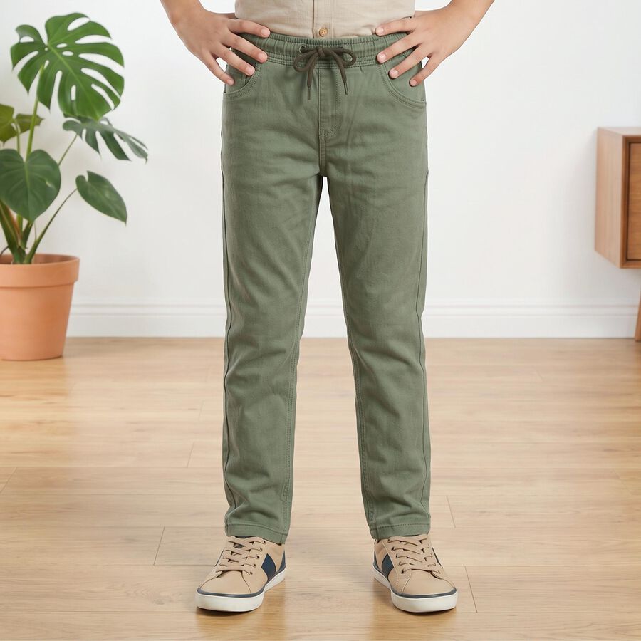 Boys' Olive Green Straight Fit Drawstring Waist Jeans, Olive, large