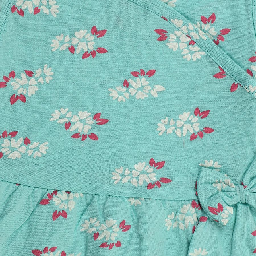 Infants' Teal Regular Fit Floral Printed Layered Frock, Aqua, large