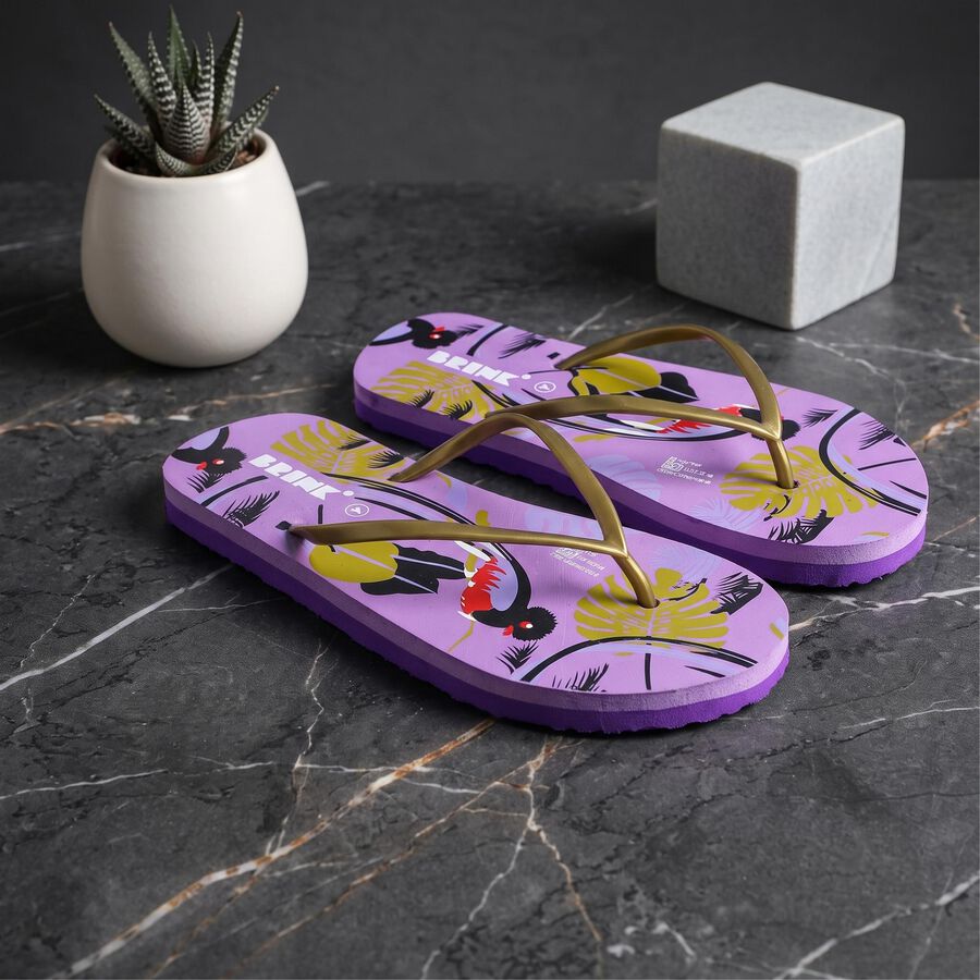 Women's Purple Printed Thong Flip-Flops, Purple, large