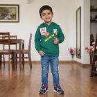 Boys' Green Hoodie Neck Graphic Sweatshirt, गहरा हरा, small