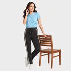 Women's Dark Grey Straight Fit Side-Striped Track Pants, Dark Grey, small