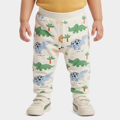 Infants Beige Jogger Fit Dinosaur Printed Cotton Pyjama