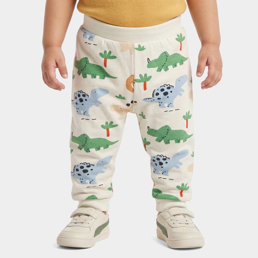 Infants Beige Jogger Fit Dinosaur Printed Cotton Pyjama, गहरा पीला, large